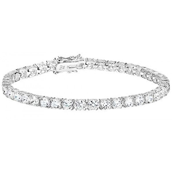 Amazon Essentials Pulsera de tenis de circonita cúbica de corte redondo de plata de ley chapada en platino (4 mm), 8 