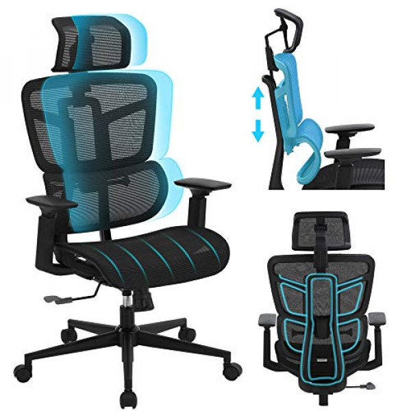 Silla de oficina SAMOFU, silla de escritorio ergonómica Silla ejecutiva con respaldo ajustable e inclinable, silla para computadora con respaldo alto y apoyabrazos ajustable y soporte lumbar, 5 años de garantía ...