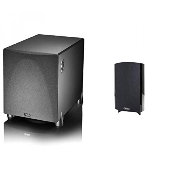 Definitive Technology ProSub 800 - Subwoofer activo compacto de alto rendimiento de 300 W y altavoz satélite o de estantería ProMonitor 800 de 2 vías para sistema de altavoces de cine en casa | Montaje fácil (sencillo, negro)