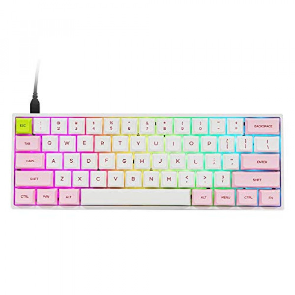 EPOMAKER SKYLOONG SK61 Teclado mecánico intercambiable en caliente de 61 teclas con retroiluminación RGB, NKRO, resistente al agua, cable tipo C para Win / Mac / Gaming (Gateron Optical Black, Pink)