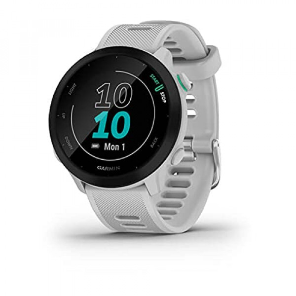 Garmin Forerunner 55, reloj para correr con GPS con entrenamientos diarios sugeridos, hasta 2 semanas de duración de la batería, color blanco