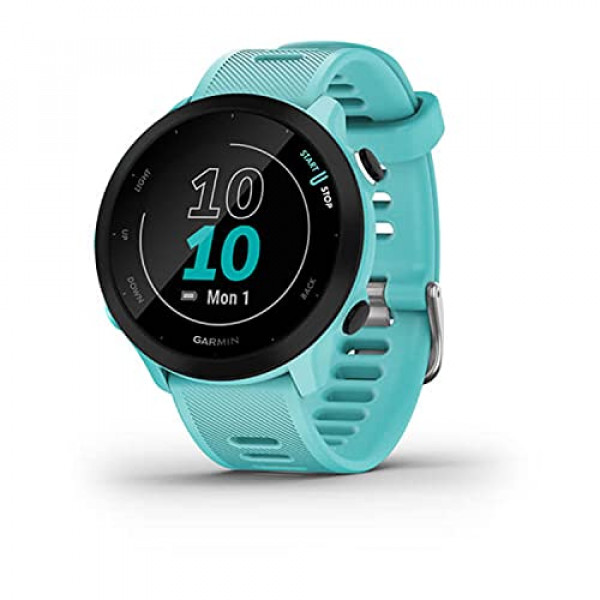 Garmin Forerunner 55, reloj para correr con GPS con entrenamientos diarios sugeridos, hasta 2 semanas de duración de la batería, aguamarina