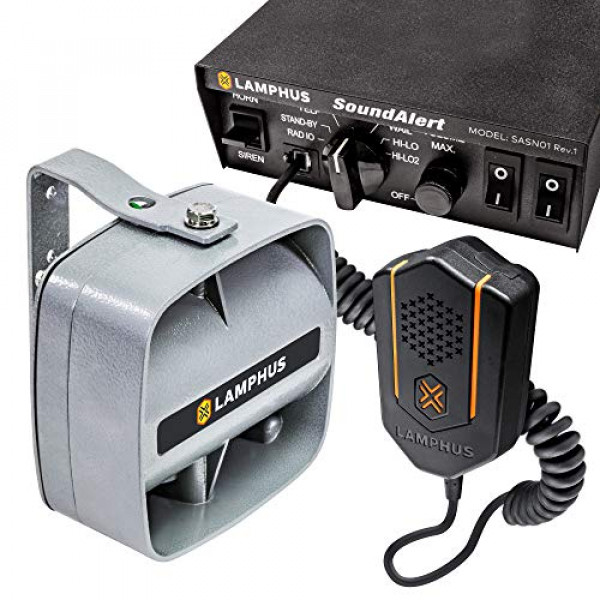 Kit de sirena de policía de emergencia SoundAlert de 100 W [Altavoz compacto de 120-130 dB] [Control de interruptor de 2 x 16 A] [Bocina de aire manos libres] [Micrófono PTT] [Retransmisión de radio] Sistema de megafonía de advertencia para vehículos de e