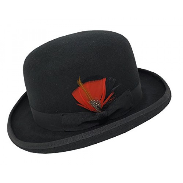 Different Touch - Bombín Derby de fieltro de lana para hombre con sombreros Fedora de plumas extraíbles (S, negro)