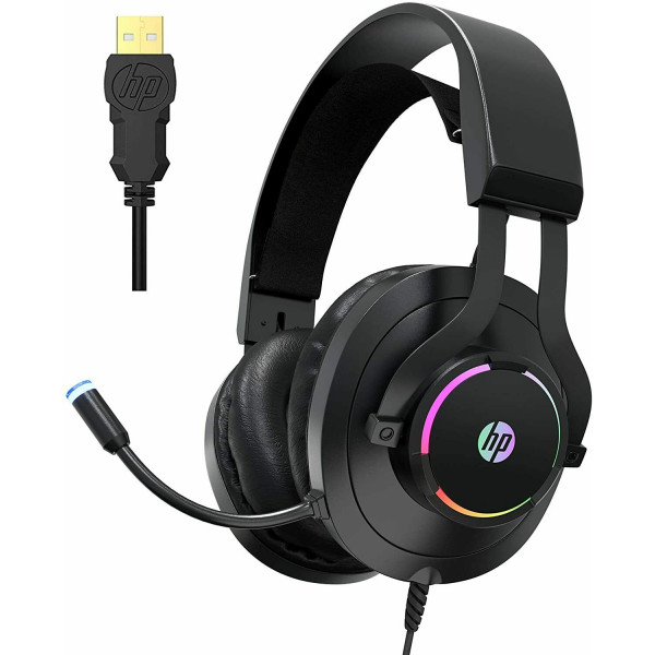 Auriculares para juegos HP USB con micrófono LED RGB retroiluminado para PC, computadora portátil, auriculares de computadora