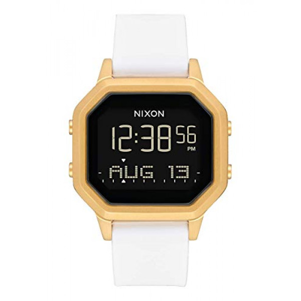 NIXON Siren SS A1211 - Dorado / Blanco - Reloj deportivo digital para mujer resistente al agua de 100 m (esfera de reloj de 36 mm, correa de silicona de 18 mm a 16 mm)