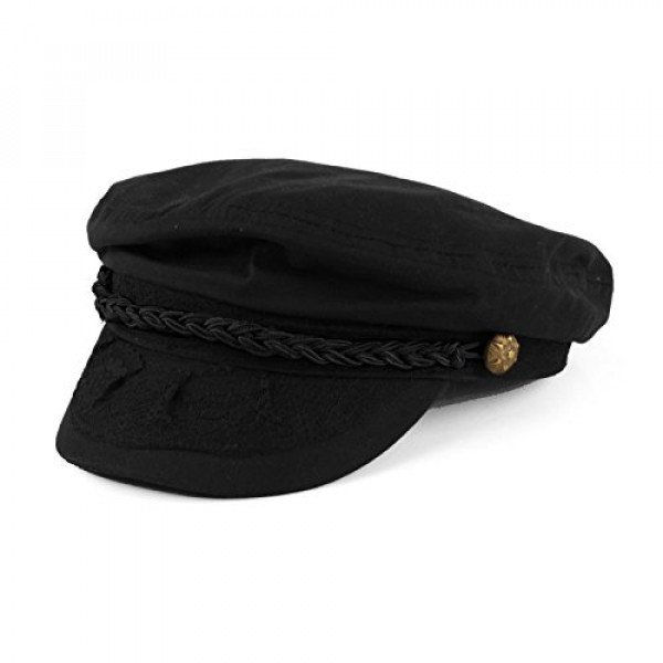Hombre Verano Algodón Griego Pescador Marinero Fiddler Conductor Sombrero Gorra Plana L / XL Negro