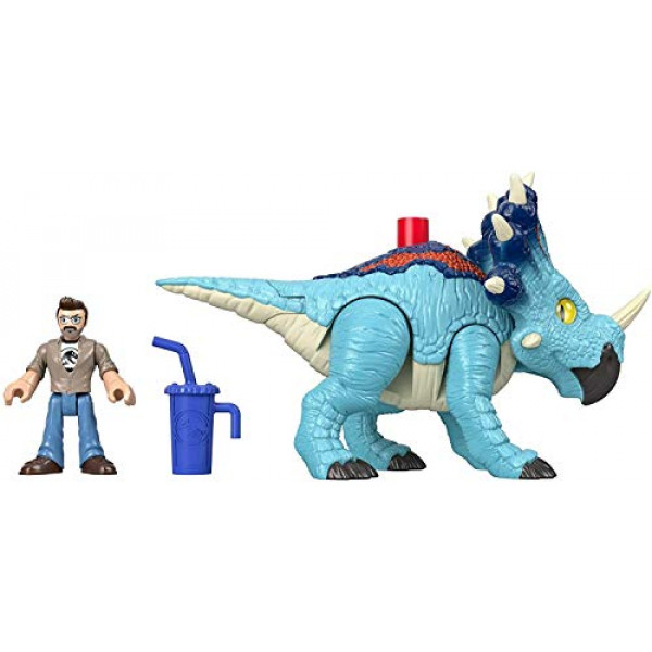 Imaginext Jurassic World Pachyrhinosaurus Dinosaur and Lowery set de figuras para niños en edad preescolar de 3 años en adelante