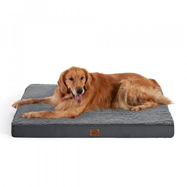 Bedsure Cama extragrande para perros grandes de hasta 100 libras - Camas ortopédicas XL para perros con funda extraíble y lavable, alfombrilla de cama para mascotas de espuma con forma de caja de huevos, gris oscuro