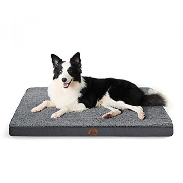 Cama grande para perros Bedsure para perros grandes de hasta 75 libras - Camas ortopédicas grandes para perros con funda extraíble lavable, alfombrilla de cama de espuma para mascotas, color gris oscuro