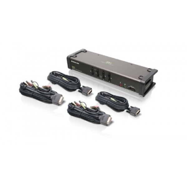 Conmutador IOGEAR DVI Kvmp de 4 puertos con juego completo de cables (compatible con GCS1104 TAA)