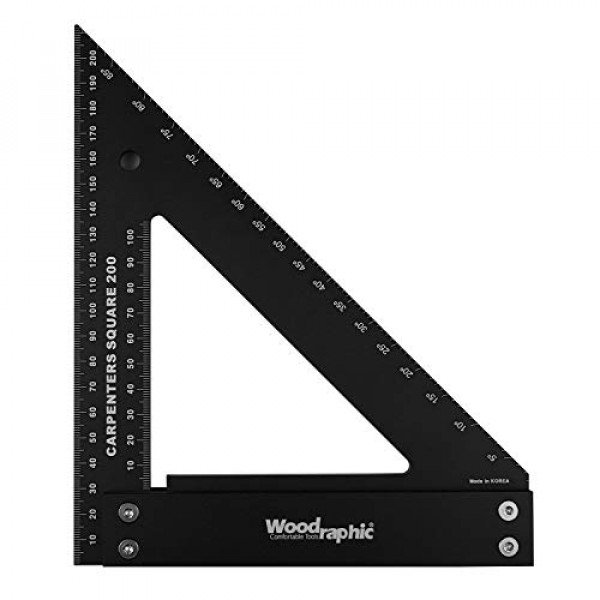 Woodraphic Professional Carpenter Square Layout Tools Encuadre Square Herramientas de carpintería Rafter Angle Square - Aluminio/Escala de ángulo/Fácil lectura - 200 MM Métrico