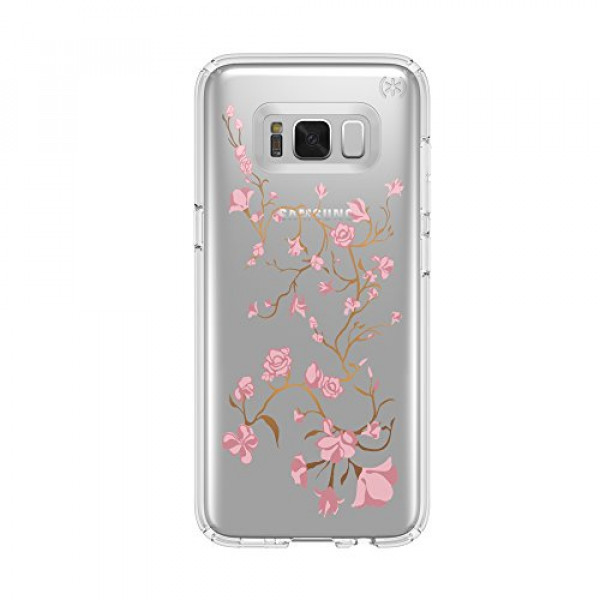 Speck Products Presidio Clear + Print Cell Phone Case para Samsung Galaxy S8 - Golden Blossoms Pink/Clear