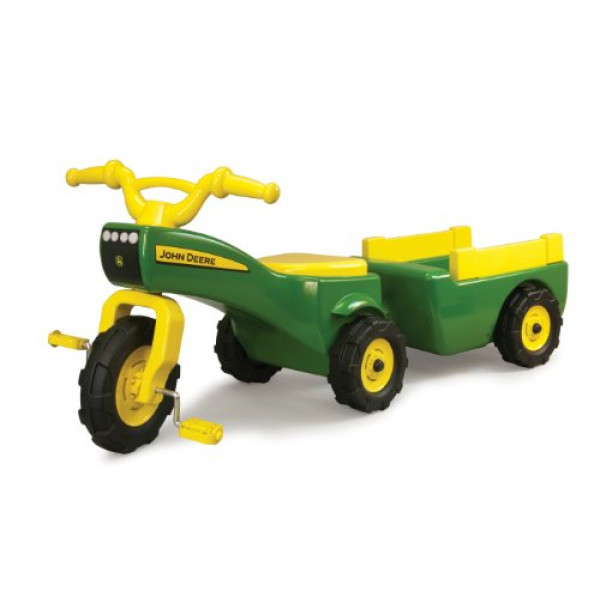 John Deere Ride On Toys Pedal Tractor con vagón para niños de 18 meses a 3 años, verde/amarillo