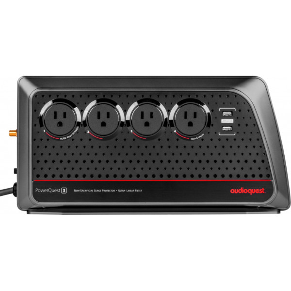 AudioQuest - PowerQuest 8-Outlet/4-USB Surge Protector - Negro/Plata