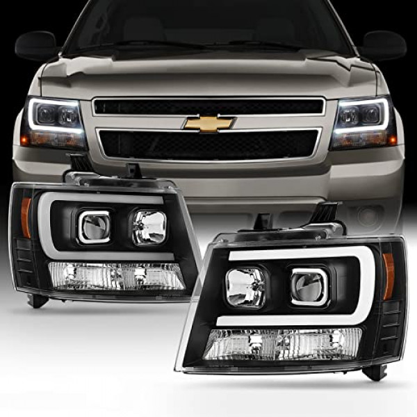 AKKON - Para Chevy Suburban 2007-2014 | Tahoe | Avalanche Izquierda + Derecha Negro LED DRL Proyector Faros delanteros Par