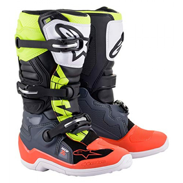 Alpinestars 2015017-9058-2 Youth Tech 7S Botas de motocross, gris oscuro/rojo/amarillo, 2