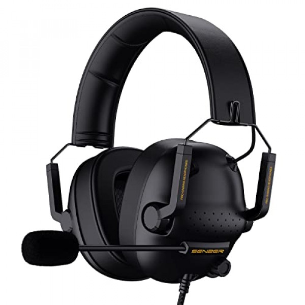 SENZER SG500 Surround Sound Pro Gaming Headset con micrófono con cancelación de ruido - Almohadillas de espuma viscoelástica desmontables - Auriculares plegables portátiles para PC, PS4, PS5, Xbox One, Switch