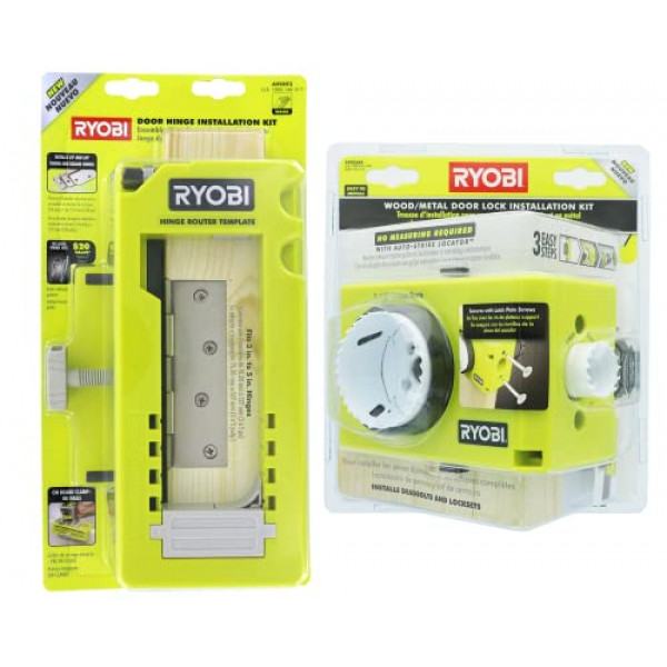 Ryobi A99HT2 Kit de instalación de bisagras de puerta/Plantilla de mortaja incluida con Ryobi A99DLK4 Kit de instalación de cerradura de puerta de madera y metal para instalar cerrojos y juegos de cerraduras