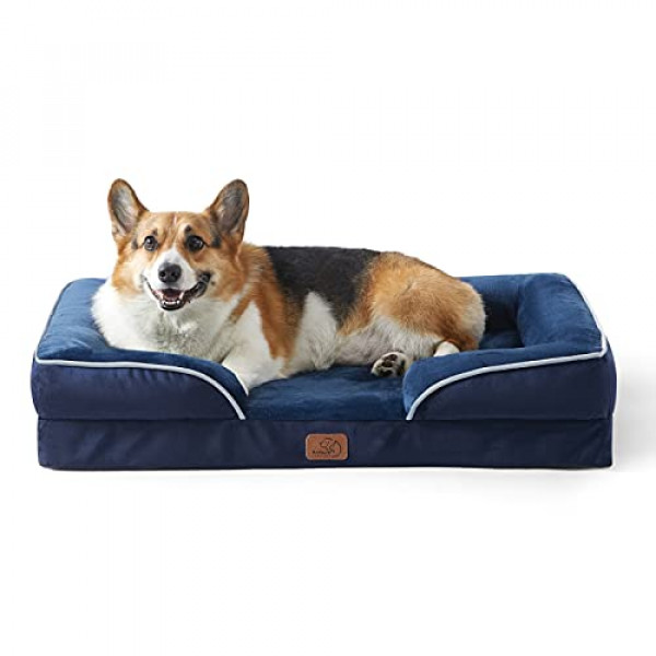 Bedsure Cama ortopédica grande para perros grandes - Cama grande impermeable para perros, sofá de espuma con funda extraíble lavable, forro impermeable y sofá inferior antideslizante, cama para mascotas, azul marino