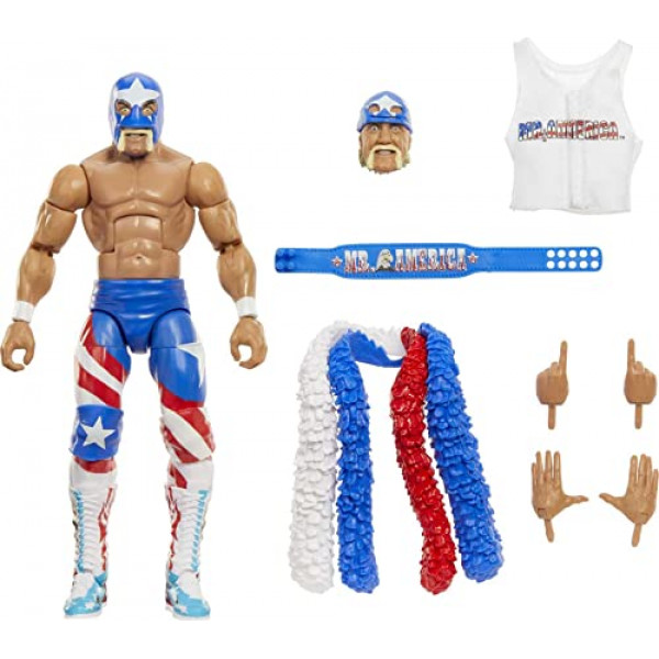 Mattel WWE Mr. America Elite Collection Figura de acción, articulación de lujo y detalles realistas con accesorios icónicos, 6 pulgadas