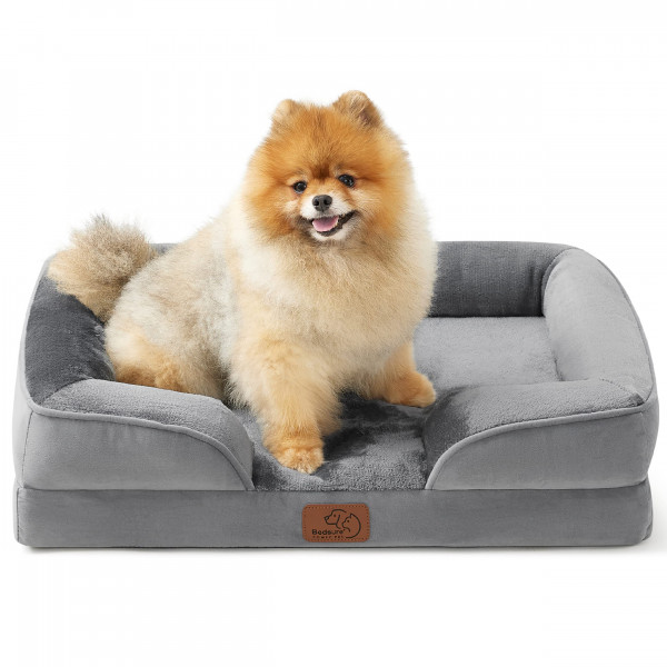 Bedsure Cama ortopédica para perros – Sofá cama para perros pequeños, cama de espuma de apoyo para mascotas con funda extraíble lavable, forro impermeable y sofá inferior antideslizante, gris