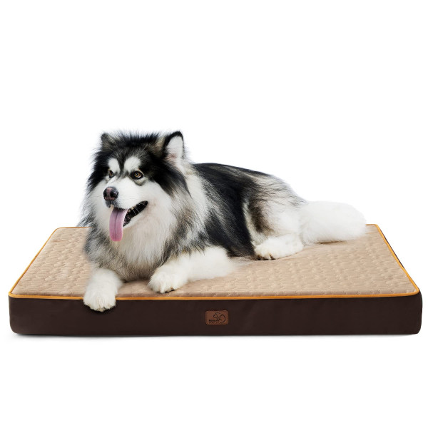 Bedsure Cama ortopédica para perros extra grandes – Camas para perros de espuma viscoelástica XL, cama para mascotas de 2 capas de grosor con funda extraíble lavable y forro impermeable (44 x 32 x 4 pulgadas), marrón