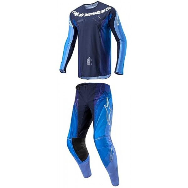 Conjunto de equipo de moto Alpinestars Techstar Pneuma azul marino oscuro/azul claro: combinación de pantalón y camiseta