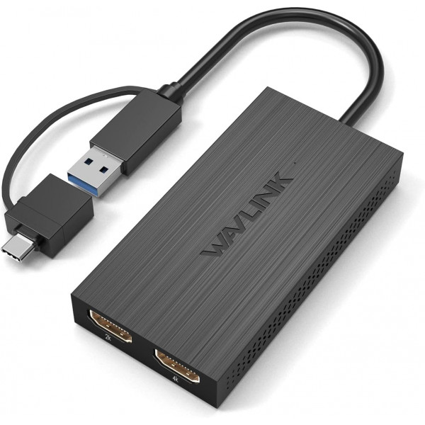 Adaptador WAVLINK USB 3.0 o USB C a HDMI para monitores duales, adaptador gráfico de vídeo universal para Mac y Windows, Thunderbolt 3/4, USB 3.0 o USB-C, 1080p@60Hz