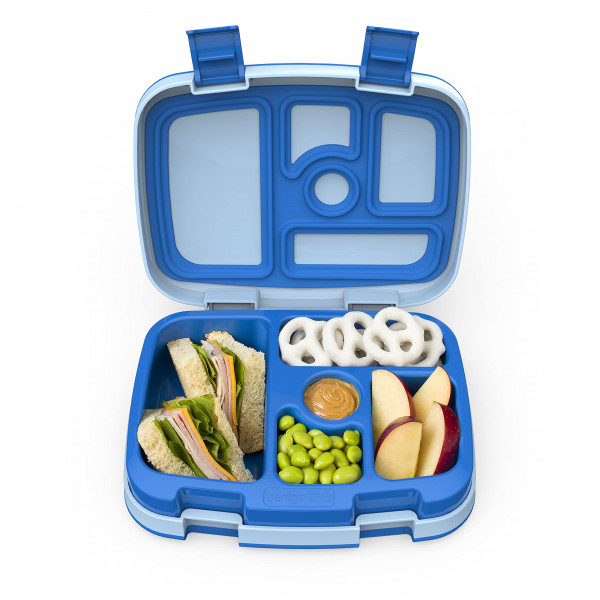 Bentgo® Kids Bento-Style Fiambrera de 5 compartimentos - Tamaños de porciones ideales para edades de 3 a 7 años - A prueba de fugas, a prueba de caídas, apta para lavavajillas, sin BPA y fabricada con materiales aptos para alimentos (azul)