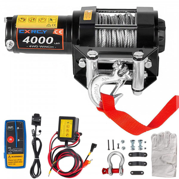 CXRCY Kits de cabrestante eléctrico de 12 V y 4000 lb con cabrestante de cuerda de acero de 3/16(4,7 mm) de diámetro x 32,8'(10 m) de longitud ATV/UTV para remolcar remolques todoterreno con control remoto inalámbrico y soporte de montaje