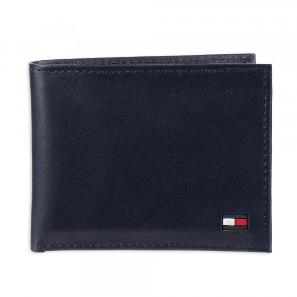 Tommy Hilfiger Cartera plegable de cuero delgada para hombre con 6 bolsillos para tarjetas de crédito y ventana de identificación extraíble - Azul marino