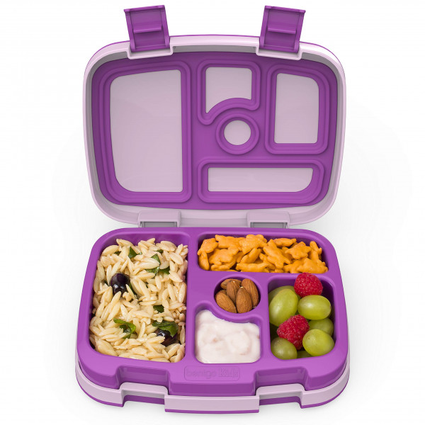 Fiambrera Bentgo® Kids estilo Bento con 5 compartimentos - Tamaños de porciones ideales para edades de 3 a 7 años - A prueba de fugas, a prueba de caídas, apta para lavavajillas, sin BPA y fabricada con materiales aptos para alimentos (púrpura)