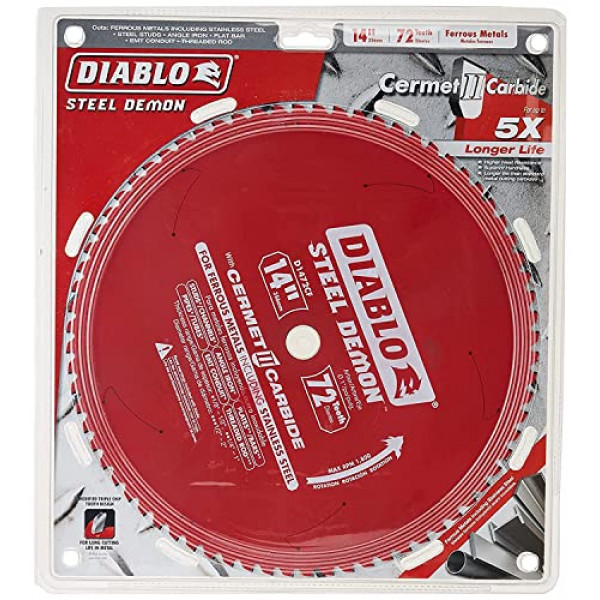 Diablo D1472CF Hoja de sierra para metales ferrosos de carburo Cermet II Steel Demon 72T de 14 pulgadas