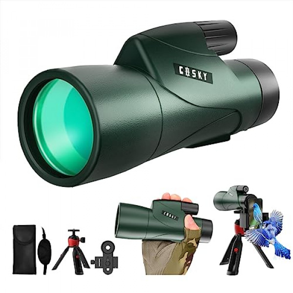 Telescopio monocular Gosky 12x55 HD con prisma BAK4 y lente FMC, liviano con adaptador para teléfono inteligente, para observación de aves, caza, senderismo y viajes