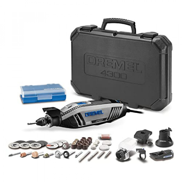 Dremel 4300-5/40 Kit de herramientas rotativas de alto rendimiento con luz LED - 5 accesorios y 40 accesorios - Grabador, lijadora y pulidora - Perfecto para esmerilar, cortar, tallar madera, lijar y grabar