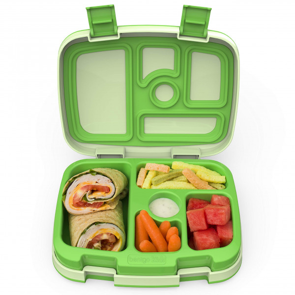 Bentgo® Kids Bento-Style Fiambrera de 5 compartimentos - Tamaños de porciones ideales para edades de 3 a 7 años - A prueba de fugas, a prueba de caídas, apta para lavavajillas, sin BPA y fabricada con materiales aptos para alimentos (verde)