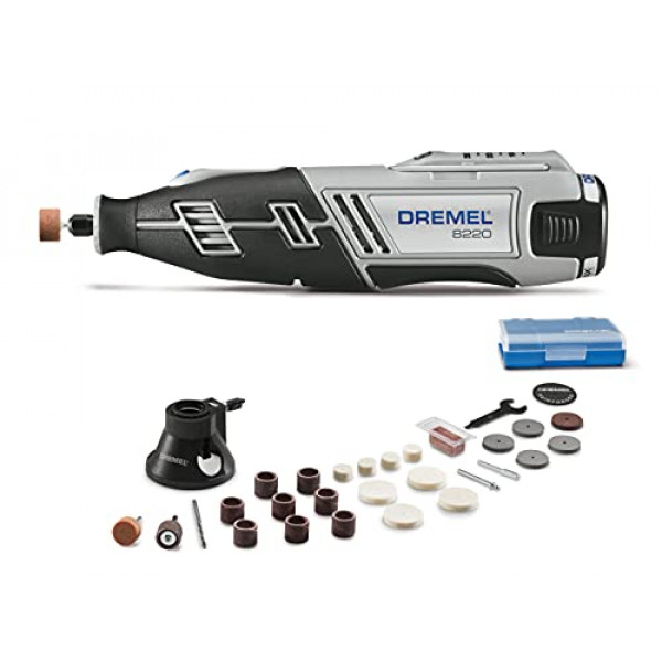 Dremel 8220-1/28 Kit de herramientas rotativas inalámbricas de 12 voltios máx. - Grabador, lijadora y pulidora - Perfecto para cortar, tallar madera, grabar, pulir y lijar detalles - 1 accesorio y 28 accesorios