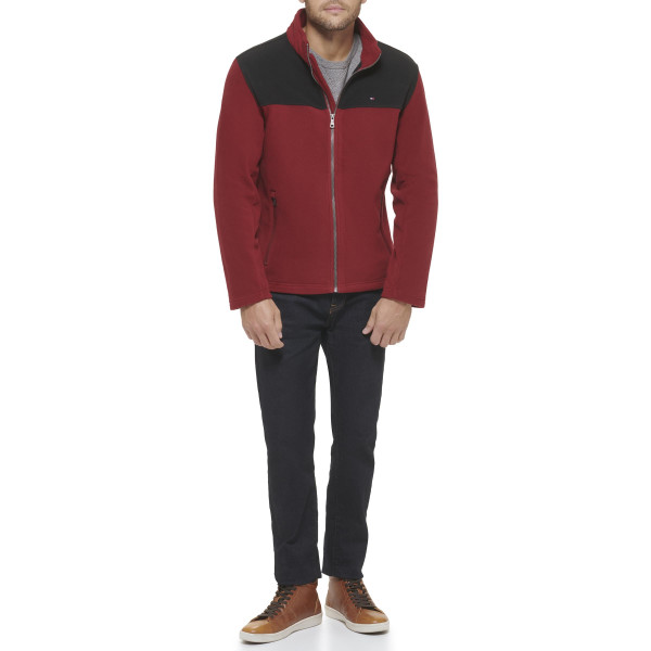 Tommy Hilfiger Chaqueta polar clásica con cremallera frontal para hombre, negro/rojo, XL