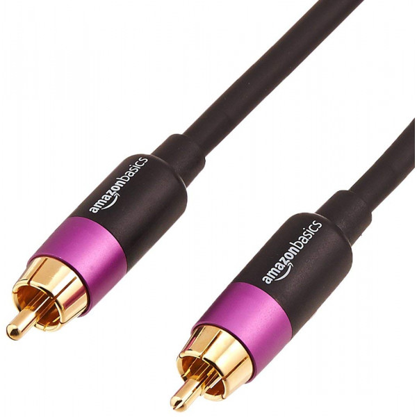 Amazon Basics Cable de audio RCA para altavoz estéreo o subwoofer con enchufes chapados en oro, 35 pies, negro