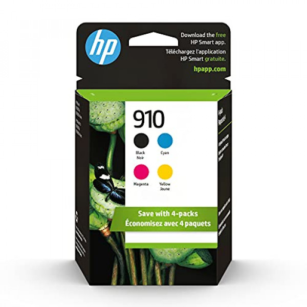 Cartuchos de tinta originales HP 910 negro, cian, magenta y amarillo (4 unidades, paquete de 1) | Funciona con HP OfficeJet 8010, serie 8020, HP OfficeJet Pro 8020, serie 8030 | Elegible para Instant Ink | 3YQ26AN