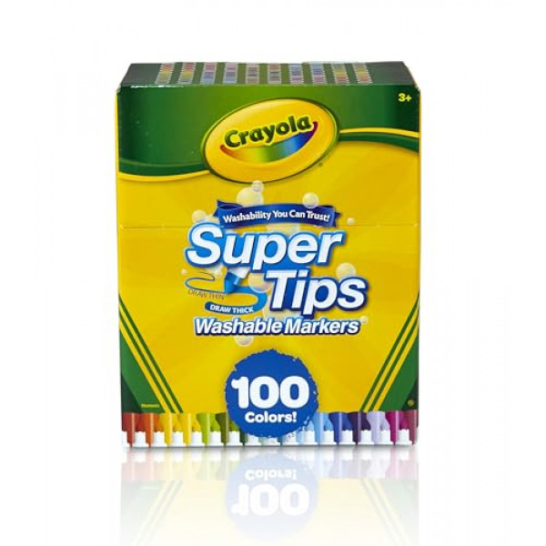 Crayola Super Tips Marker Set (100 ct), marcadores lavables de punta fina, marcadores de dibujo para niños y adultos, ideal para líneas gruesas y finas