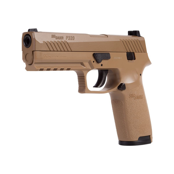 Pistola de aire comprimido SIG SAUER P320 CO2 semiautomática con cámara en calibre .177, 12 gramos, 30 balas de retroceso, pistola de aire comprimido de próxima generación, Coyote Tan