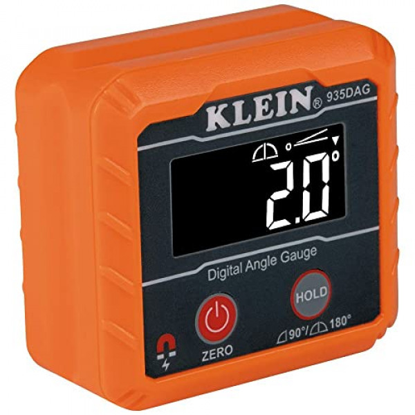 Klein Tools 935DAG Medidor electrónico digital de nivel y ángulo, mide rangos de 0 - 90 y 0 - 180 grados, mide y establece ángulos