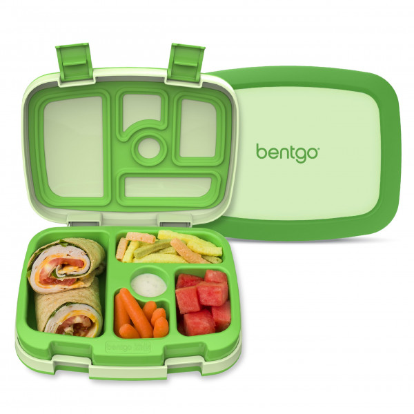 Bentgo® Kids Bento-Style Fiambrera a prueba de fugas con 5 compartimentos - Tamaños de porciones ideales para edades de 3 a 7 años - Duradera, a prueba de caídas, apta para lavavajillas, sin BPA y fabricada con materiales aptos para alimentos (verde)