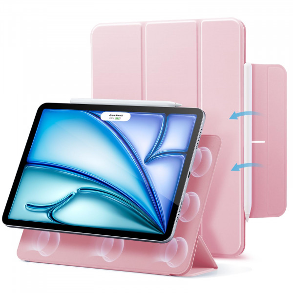 ESR para iPad Air 11 pulgadas funda M2 (2024), iPad Air 6.ª/5.ª/4.ª generación (2024/2022/2020), potente accesorio magnético, funda delgada con soporte triple, compatible con lápiz Pro Pencil (USB-C), protección duradera, Rosa