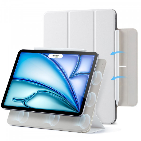 ESR para iPad Air 11 pulgadas funda M2 (2024), iPad Air 6.ª/5.ª/4.ª generación (2024/2022/2020), potente accesorio magnético, funda delgada con soporte triple, compatible con lápiz Pro Pencil (USB-C), protección duradera, Blanco