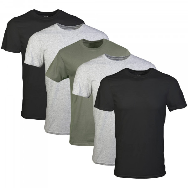 Gildan Camisetas Crew para hombre, paquete múltiple, estilo G1100, negro/gris deportivo/verde militar (paquete de 5), grande