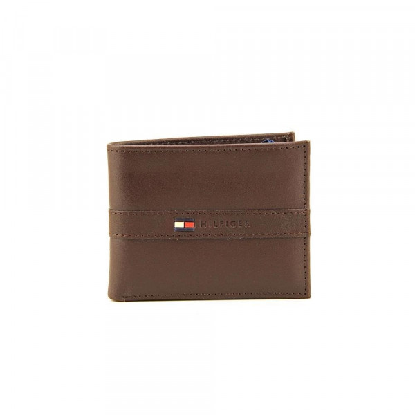 Tommy Hilfiger Cartera de cuero para hombre - Plegable delgada con 6 bolsillos para tarjetas de crédito y ventana de identificación extraíble, marrón casual, talla única