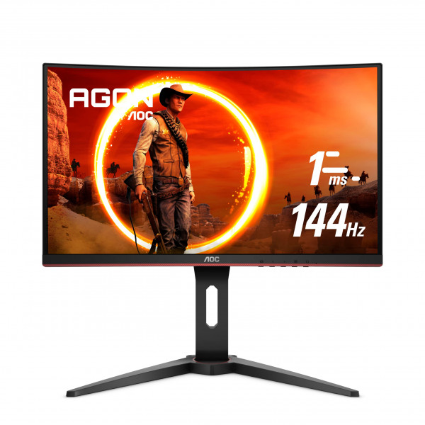 AOC C24G1 Monitor gaming curvo sin marco de 24, FHD 1080p, panel VA 1500R, 1ms 144Hz, FreeSync, altura ajustable, VESA, 3 años sin píxeles muertos negro